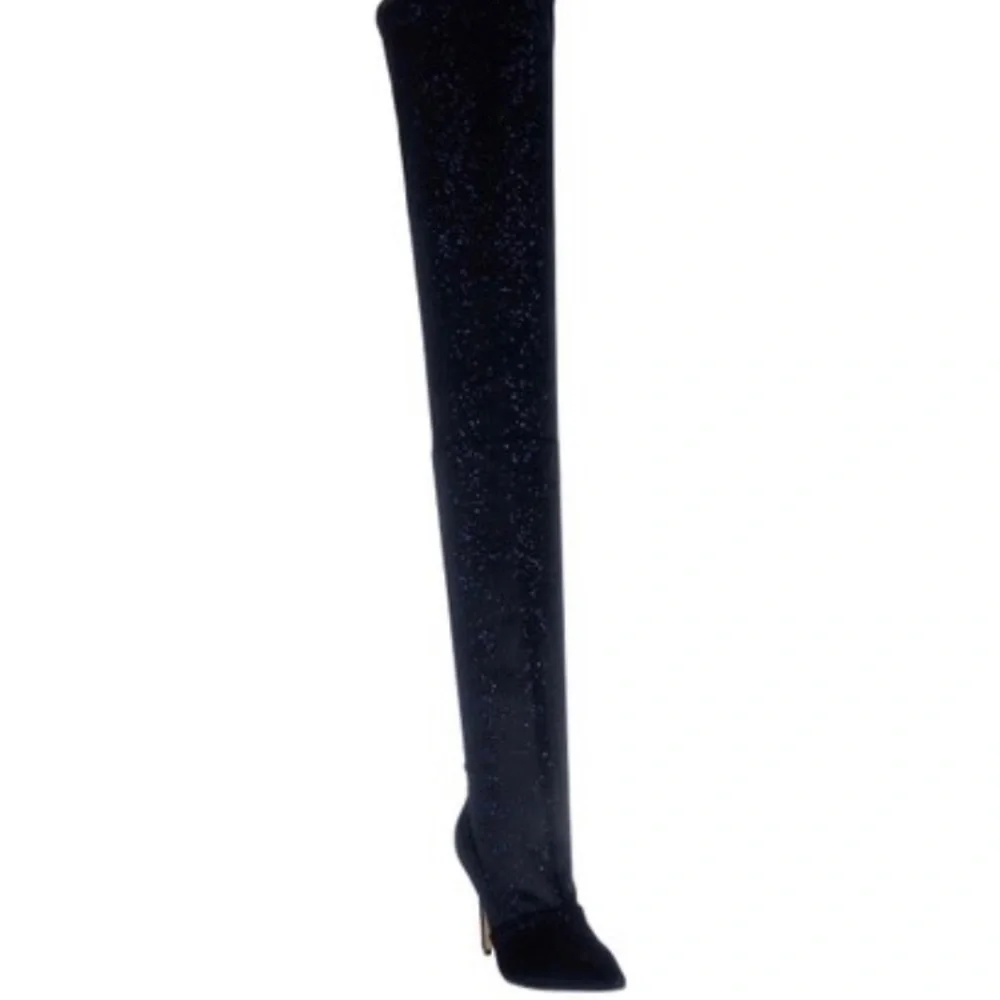 BALMAIN Amazone Thigh-High Glitter Velvet Boots